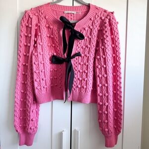 Alice + Olivia Pink Kitty Puff-Sleeve Cardigan Size Large